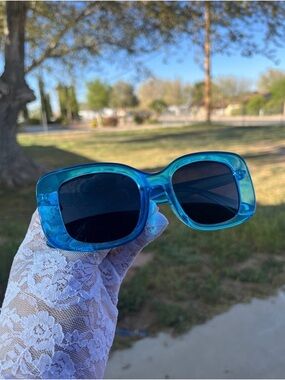 Teal Blue Chunky Square Sunglasses